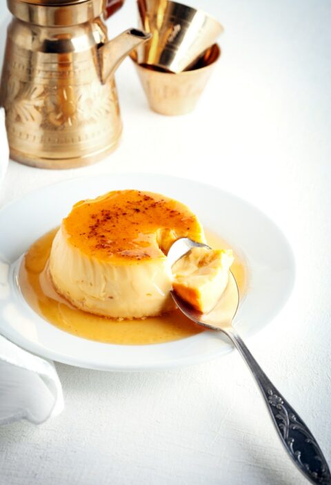 coconut milk and caramel pudding